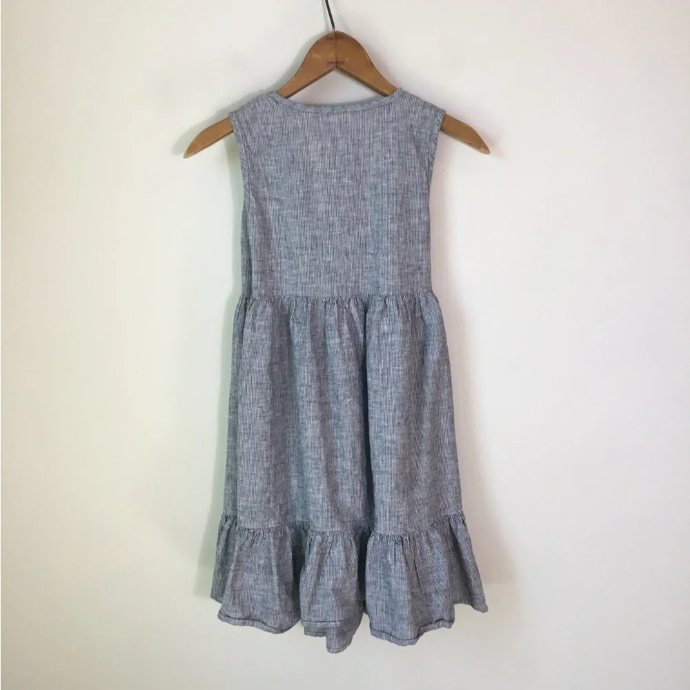 Tea Collection Linen Cotton Blend Gray and White Stripe Wrap Dress - Picture 2 of 3